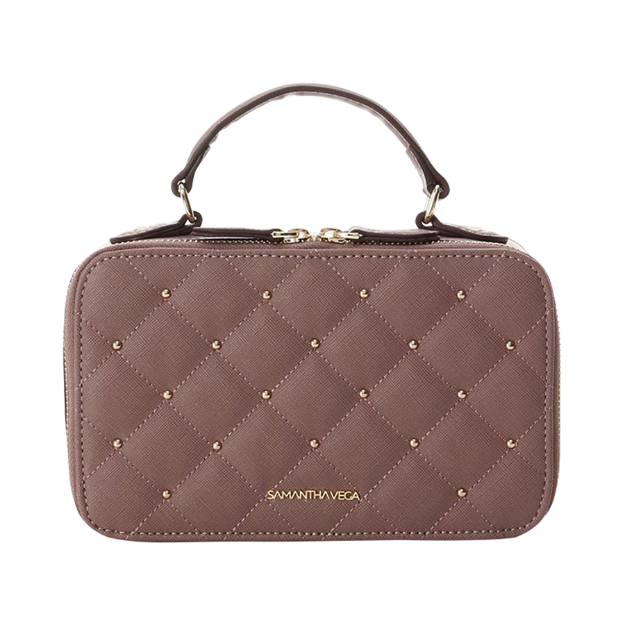 samantha vega 菱格纹铆钉链条斜挎包 浅咖色