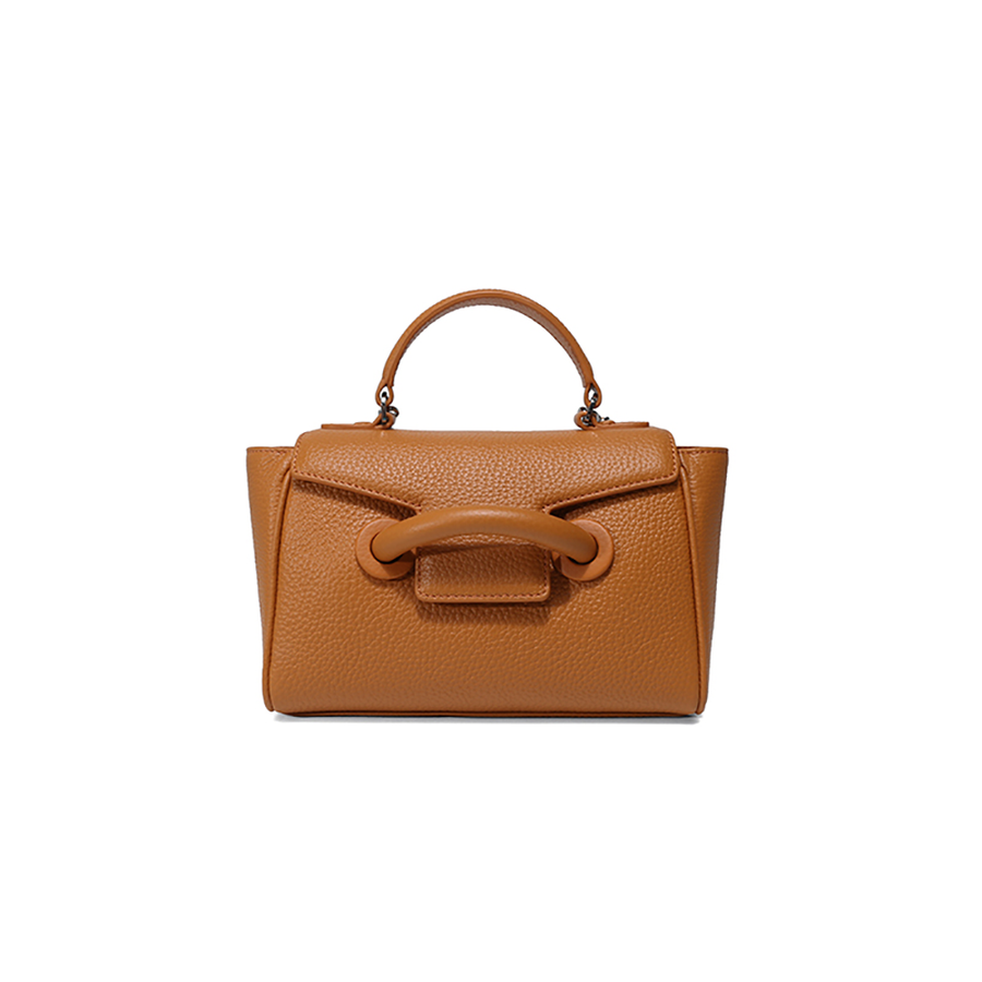 vasic ever mini mini 银扣牛皮翻盖手提包 红褐色