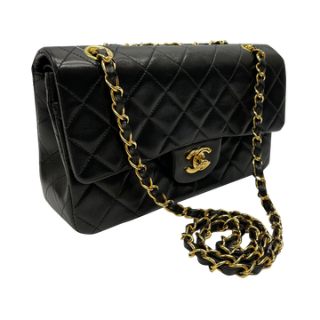 香奈儿 matelasse 23菱格纹双c金扣翻盖链条单肩包(小羊皮) 黑色(二手