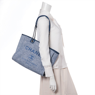 【古着】chanel 香奈儿 deauville系列链条托特包(帆布) 灰色 (二手)