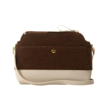 & chouette 毛绒皮革拼接单肩斜跨包 棕色