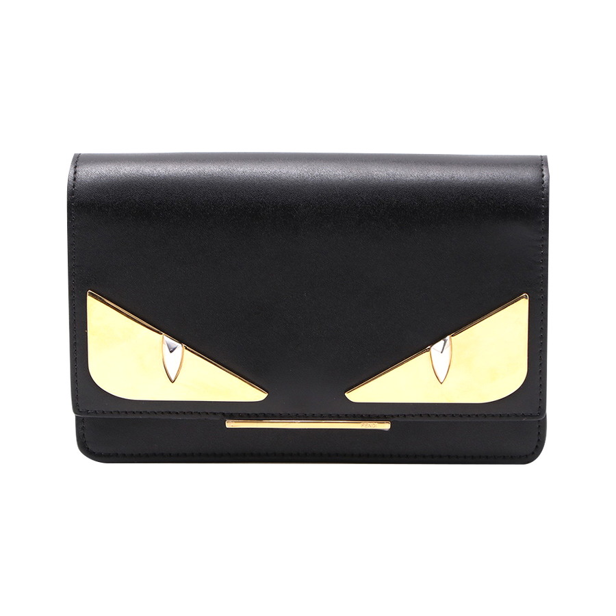 自营【古着】fendi 芬迪 monster小怪兽系列皮革链条包(皮革) 黑色 ab